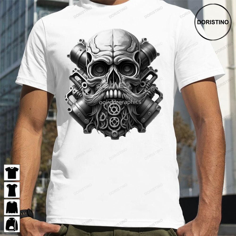 Skull Beard Dark Mechanic Piston Car Motorcycle Black Classic Trending Style